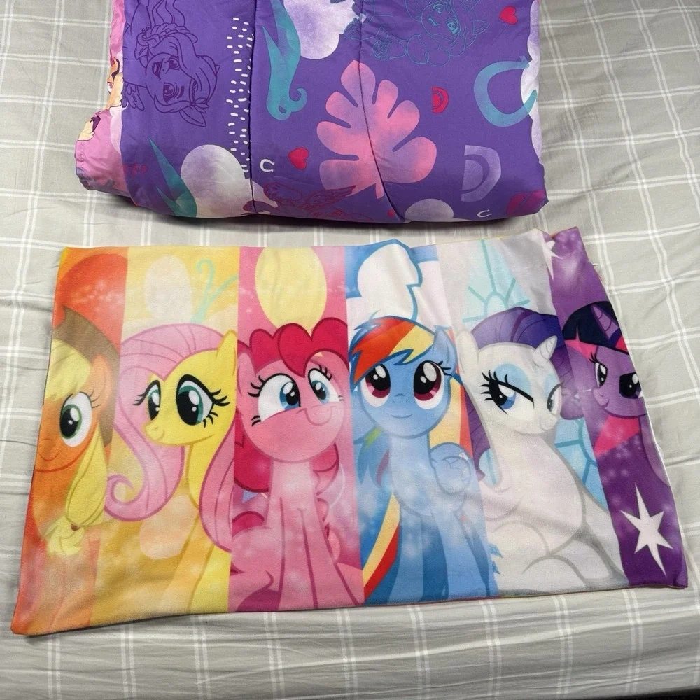 My Little Pony Twin Reversible Comforter Pillowcase & Sham Purple Pink 64